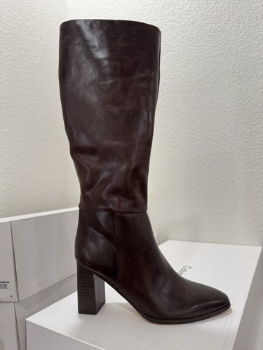 NWT Womens Calvin Klein Dawna Dark Brown Leather Knee High Boots