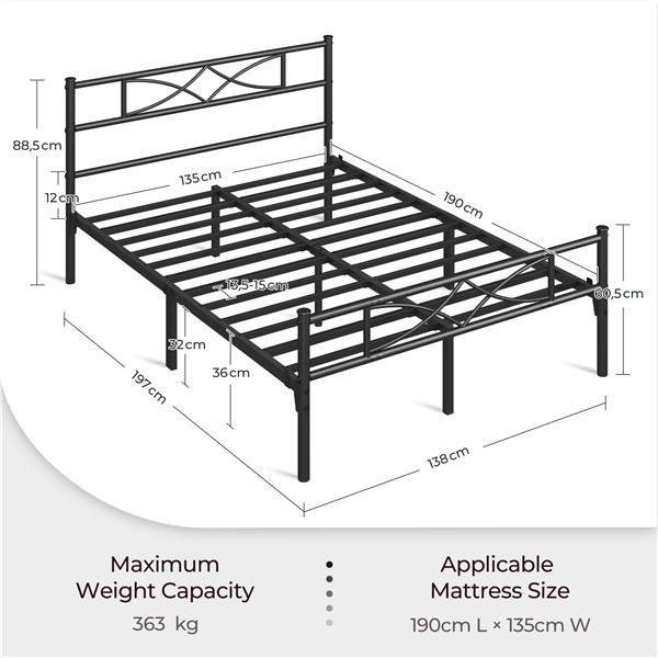 Double Simple Metal Bed Frame Platform with Curved Design Headboard, Strong