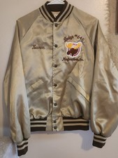 Vintage Satin Bomber Jacket Gold Lodge 645 King Louie Size Medium 40/42