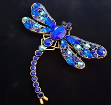 Vtg Blue Rhinestone Butterfly Brooch Pin Or Pendant~Gold Tone Insect~Beautiful