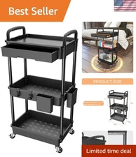 Easy Assembly 3 Tier Rolling Utility Cart with Drawer - Stylish Storage Solution