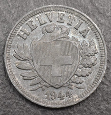 1944  B (Bern) ~ Swiss WW2 Era Coin ~ 2 Rappen #0193