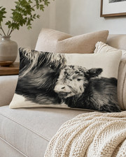 Highland Cow Throw Pillow Cover Black White Cow Calf Farmhouse 20x11"
