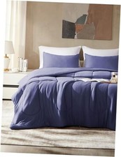 3 Pieces Jersey Knit Bedding Sets with 1 Comforter 82"x86" and 2 Full Navy