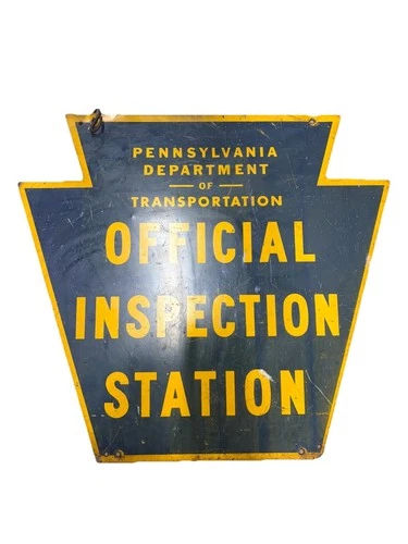 Vintage Pennsylvania Official Inspection Station Double Sided Metal Sign
