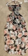 Forever 21 Black Floral Chiffon Maxi Dress Long Sleeveless Smocked Womens S