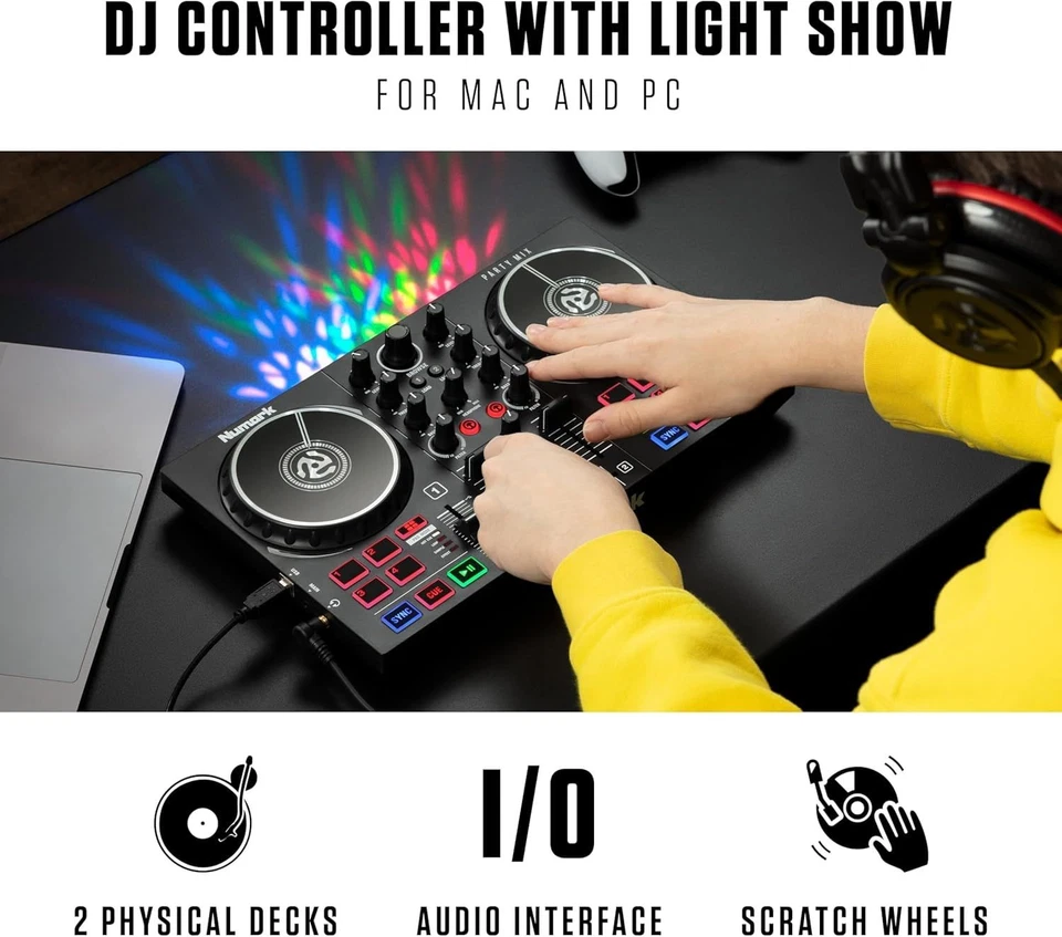 Numark DJ Controller DJ Equipment Streaming LED Lights Party Mix II jp - Image 2 of 4