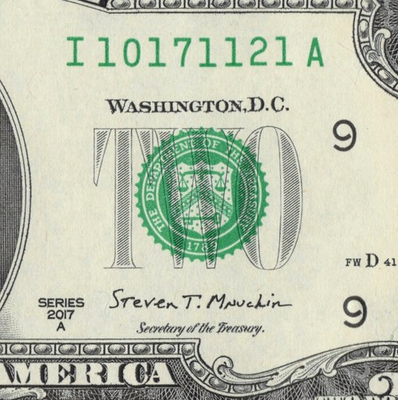 #ad 5 of a Kind 1s Fancy Serial Number $2 Dollar Bill I10171121A $5.99