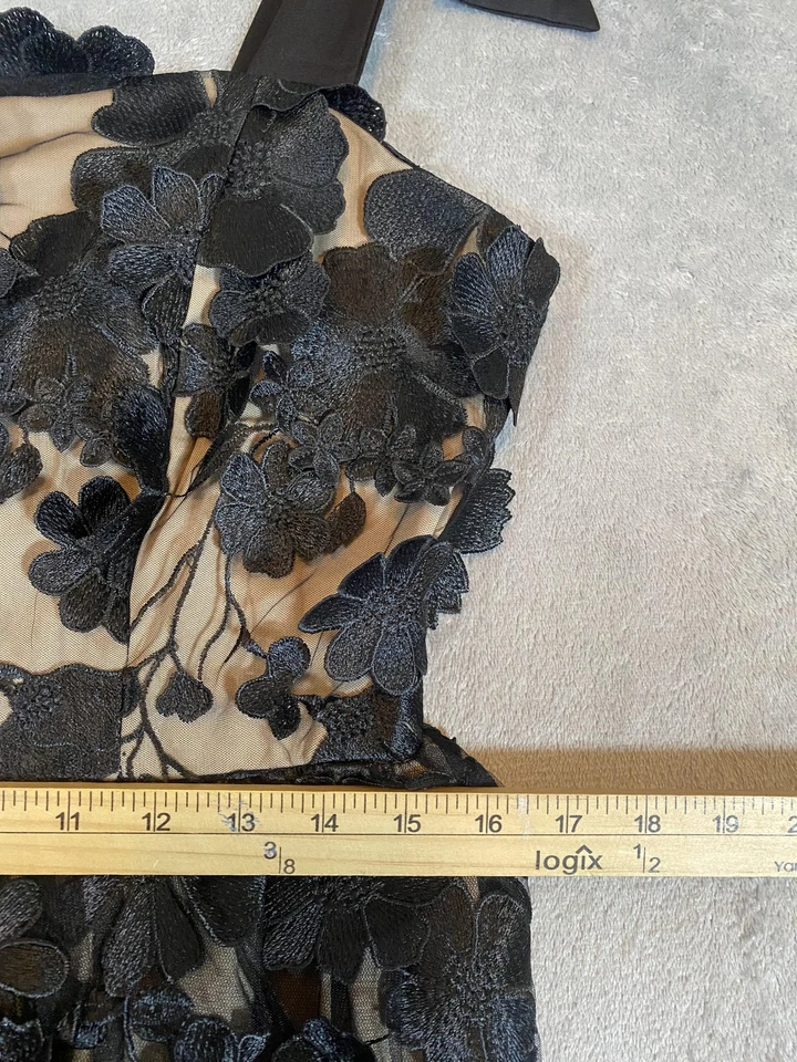 Vestido Tomate Volador Mujer Talla L Negro Desnudo Floral Malla Bordada Evento Formal Foto 3 de 4