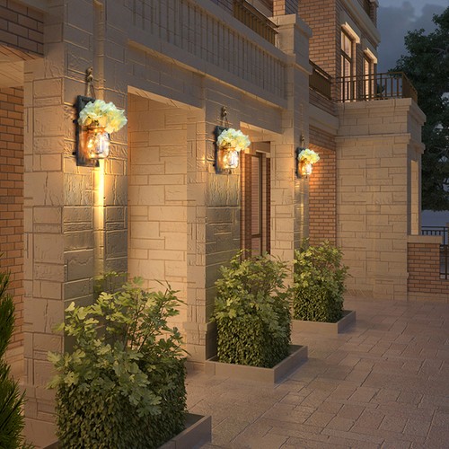 2 Pack Mason Jar Wall Light Outdoor Indoor Remote Timer Hanging LED Sconce Lamp - Picture 7 of 24