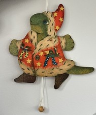 Vintage Sevi Made Italy Pull String jumping jack Wooden Toy Christmas dinosaur