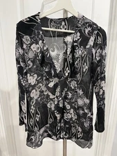 CITRON SANTA MONICA Silk Floral Cascading Open Front Cardigan Jacket XS See FLAW