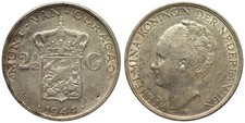 Curacao - 2-1/2 Gulden 1944-D - Wilhelmina, Silver
