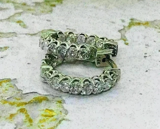 3Ct Round Cut Lab-Created Diamond Huggie Hoop Women Earrings 14k White Gold Over - Image 4 of 4