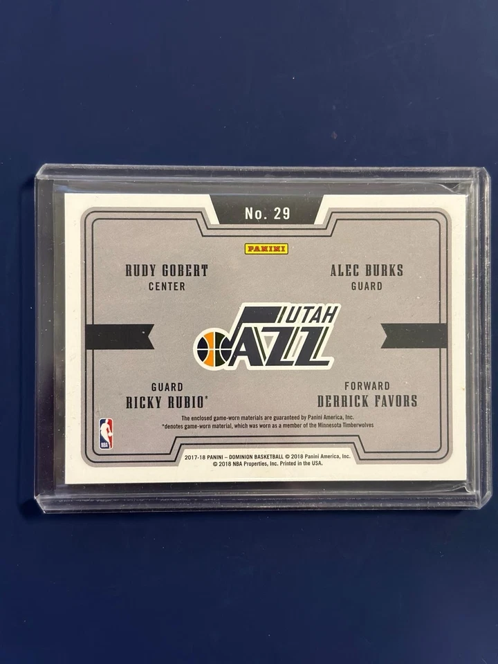 2017-18 Panini Dominion Basketball Rudy Gilbert Quad Game Used Utah Jazz /25 - Image 2 of 2