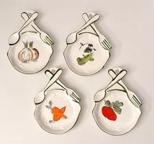 Vintage Hand Painted Ceramic Spoon Rests or Kitchen Wall Decor Japan Set of 4