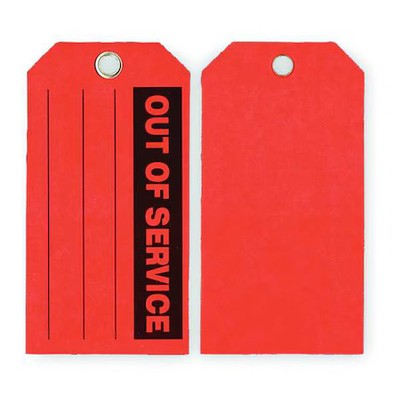Tag, Out Of Service, Paper, 3 In H X 5 3/4 In W, Red, Rectangle, 100 Pk, 2Rmv3