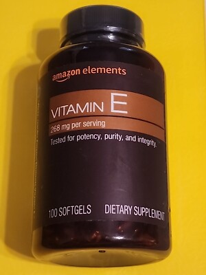 Amazon elements vitamin E 100 SoftGels Exp 12/2025