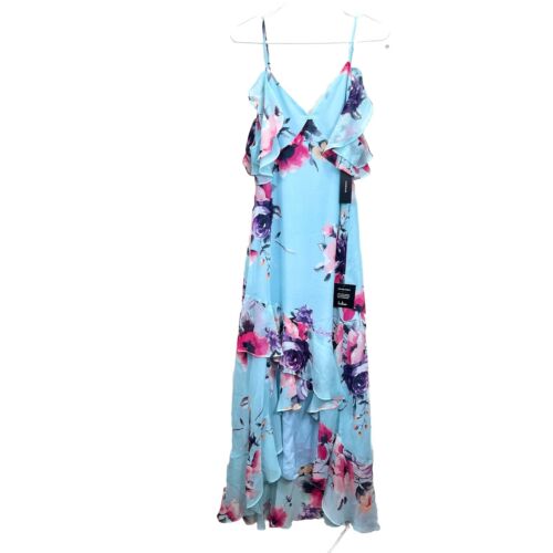 NWT Lulus Love in Bloom Blue Floral Print Off Shoulder High low Dress MEDIUM - Picture 5 of 10