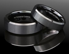 Black Plated Tungsten Carbide Beveled Edge Wedding Band Ring 6mm or 8mm