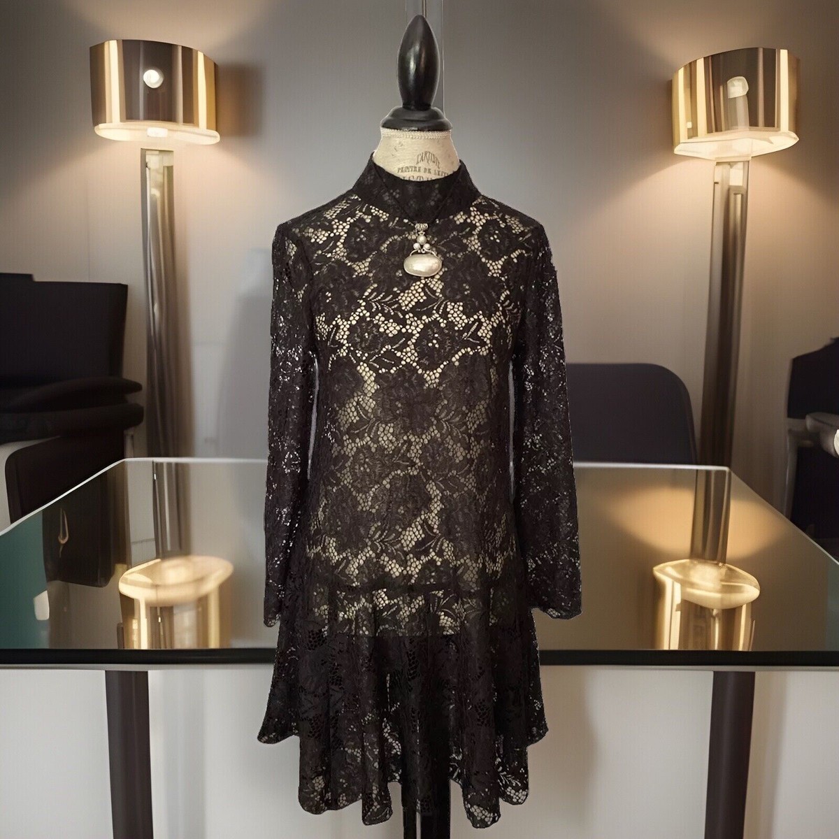 H & M NWT Women S Sheer Black Lace Fitn Flare Dress-Gorgeous! H & M NWT Women S Sheer Black Lace Fitn Flare Dress-Gorgeous!