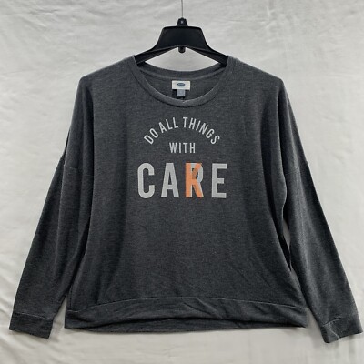 Old Navy Do All Things With Care Logo Gray Long Sleeve Graphic Pullover Shirt XL