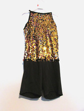 Weissman Girls Black Sequined Unitard Size Child Large EUC  