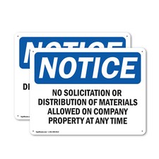  2 Pack No Solicitation Or Distribution OSHA Notice Sign Decal Metal Plastic