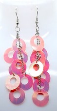 Bohemian Pink round Sequin Earrings Long lightweight Dangle Sparkle Jewelry