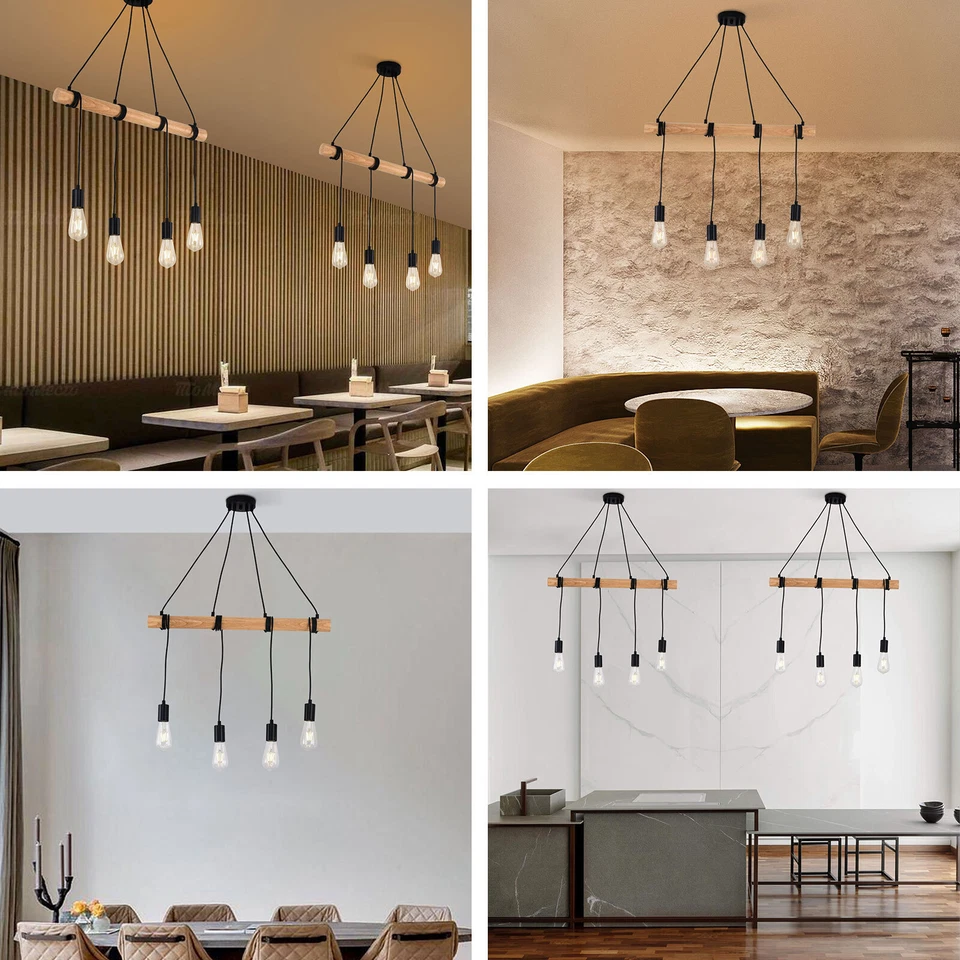 Pendant Lamp Chandelier Modern Farmhouse Fixture Rustic Wood Ceiling Light - Image 4 of 4