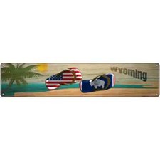 Wyoming Flag and US 3"x12" metal street sign plaque Home Door Garage Wall Decor