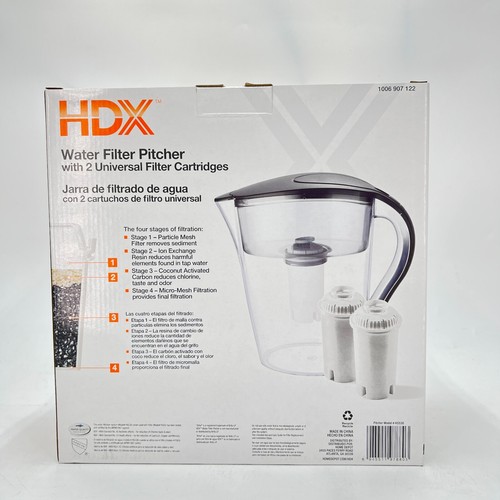 HDX 10-Cup Water Filter Pitcher with 2 Universal Filter Cartridges BPA Free - Picture 3 of 4