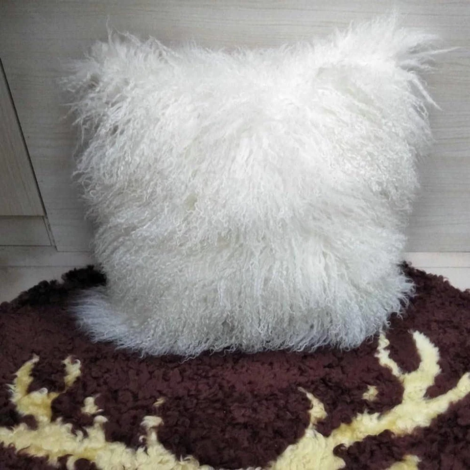 Almohada rizada - Almohada de piel de oveja mongola cojín blanco Foto 4 de 4