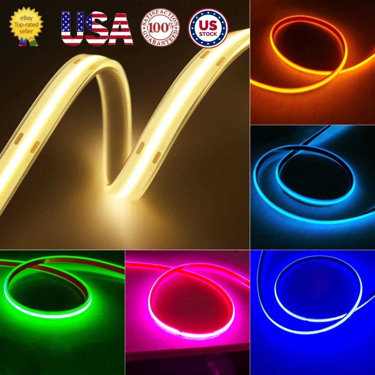 AC110V 480Leds/m Waterproof COB LED Strip Outdoor High Voltage Brightness USA
