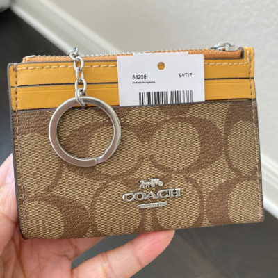 Coach Mini Skinny ID Case Signature Canvas Khaki Honeycomb 88208