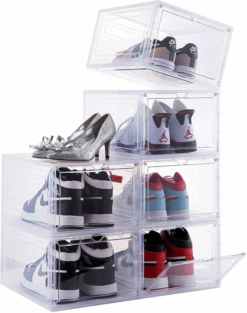 Shoe Storage Box Containers Clear Sneaker Box Plastic Stackable Boot & Shoe  Boxes with Lids 4 Packs