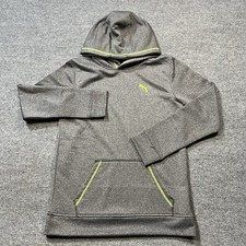 PUMA Youth 18-20 Fleece Pullover Hoodie Dark Gray with Green