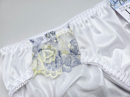 US L/JP LL Japanese Nylon Panties Smooth Shiny Tricot Embroidery Bikini White YL - Picture 2 of 5