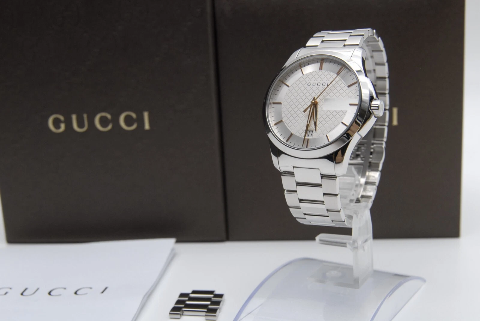 【EXCELLENT ÉTAT COMME NEUF avec boîte】 Montre pour homme GUCCI G Timeless 126,4 YA126442 38 mm cadran blanc QZ
