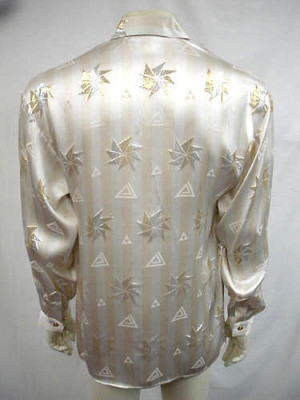 Chemise Homme Crème De Silk Métallique - Motif Grec - Taille Small - 80% Soie 20% Métallique