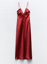 ZARA RED RUFFLE SATIN DRESS UK 12 NEW w/ TAGS FABULOUS