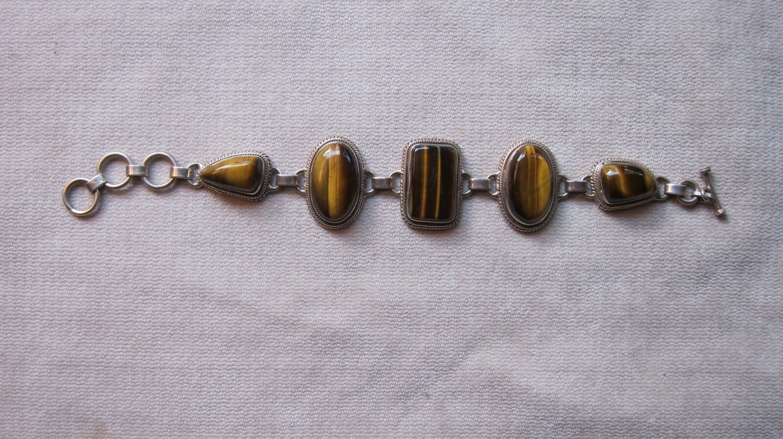 Bracelet Vintage En Argent Sterling Et œil De Tigre - Marque Rasmussen, Norvège, Style Scandinave