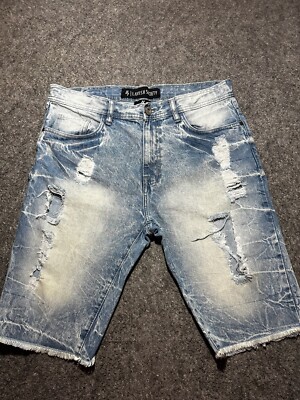 Lavish Society Men Short Pants 36x12 Denim Jean Destressed