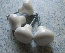 Lot of 4 White Ceramic Porcelain Cabinet Drawer Knobs Pulls  1.5" wide