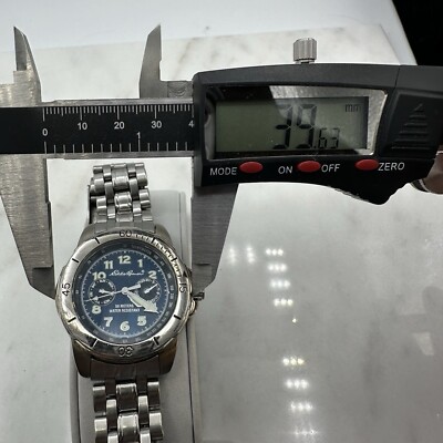 Eddie Bauer Quartz Watch 3786 Men 50m Silver Blue Fixed Bezel Sz 7