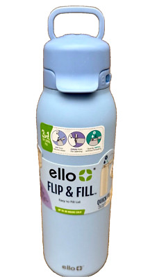 Ello Flip & Fill 32 oz Stainless Steel Water Bottle Flip-Top Lid and Straw Blue