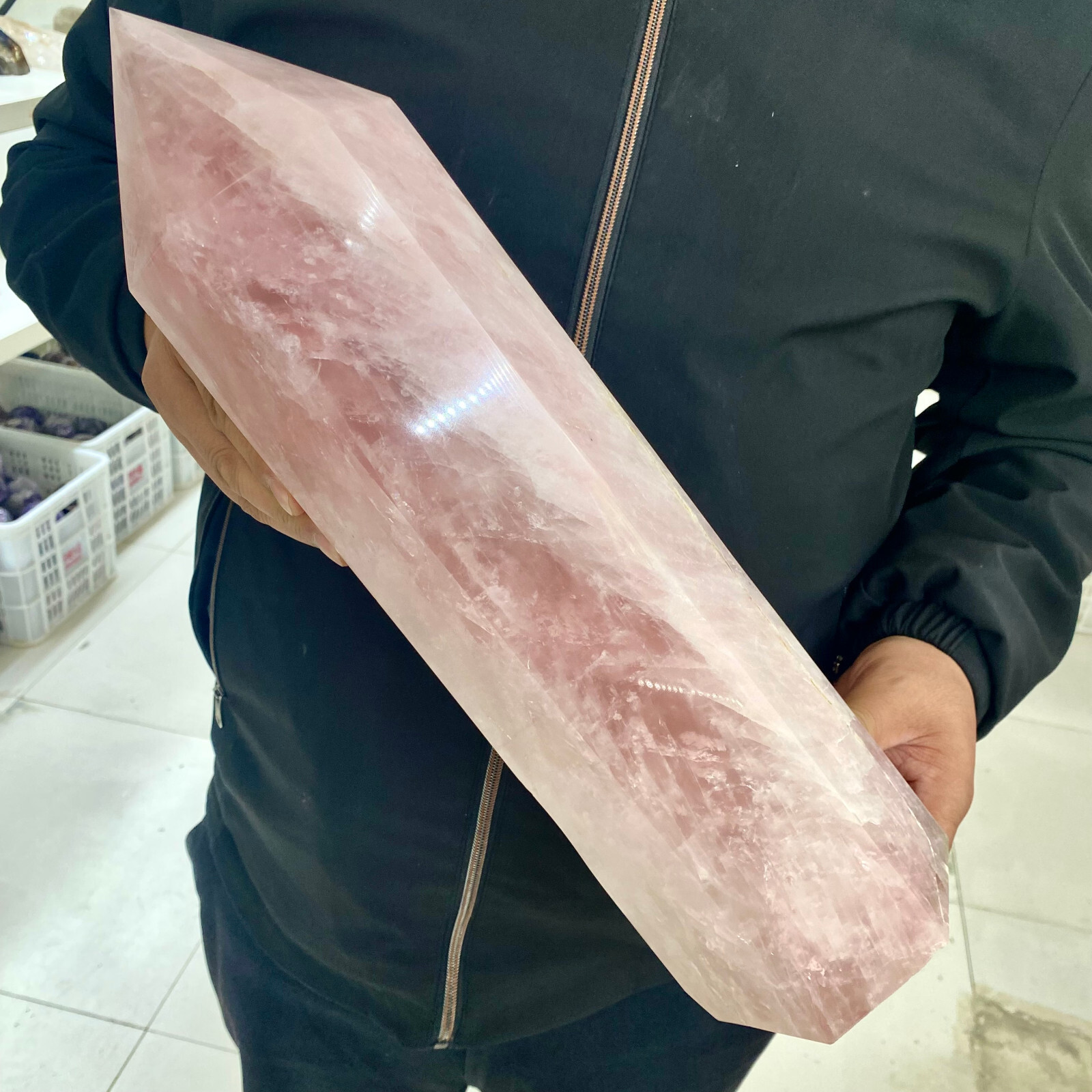 17LB Natural Rose Quartz Obelisk Tower Wand for Reiki Healing Energy