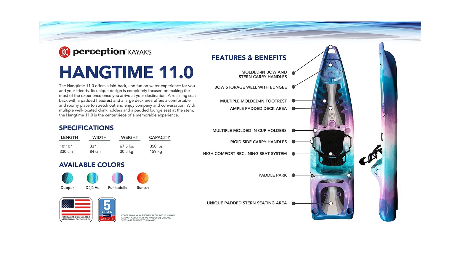 Perception Hangtime 11 Kayak - Recreational Kayak with Reclining Seat - Rear ...