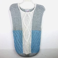 Vintage Licorice Women's Medium Sweater Sleeveless Hand Knitted Gray Blue White