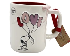 Peanuts "LOVE" Snoopy Bow Coffee Mug Hearts Valentine's Day Pink White 21 Oz